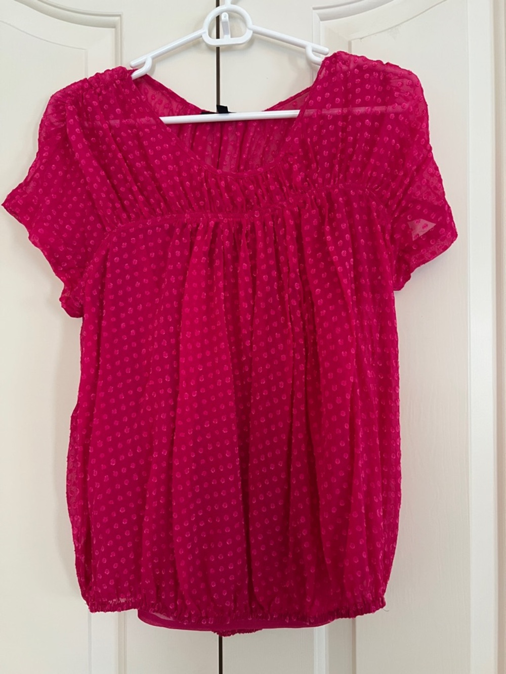 Daniel Rainn Sheer Dot Fabric- Hot Pink Short Sleeve Blouse with matching top S